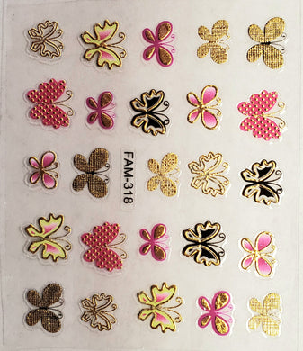 3D gold trim butterfly nail stickers FAM-318