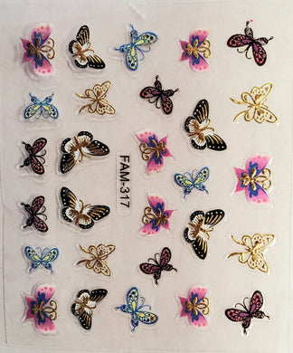3D Gold trim butterfly nail stickers FAM-317
