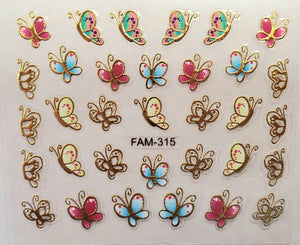 3D gold trim butterfly nail stickers FAM-315