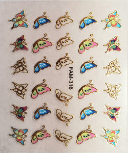 3D gold trim butterfly nail stickers FAM-316
