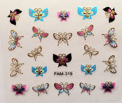 3D gold trim butterfly nail stickers FAM-319