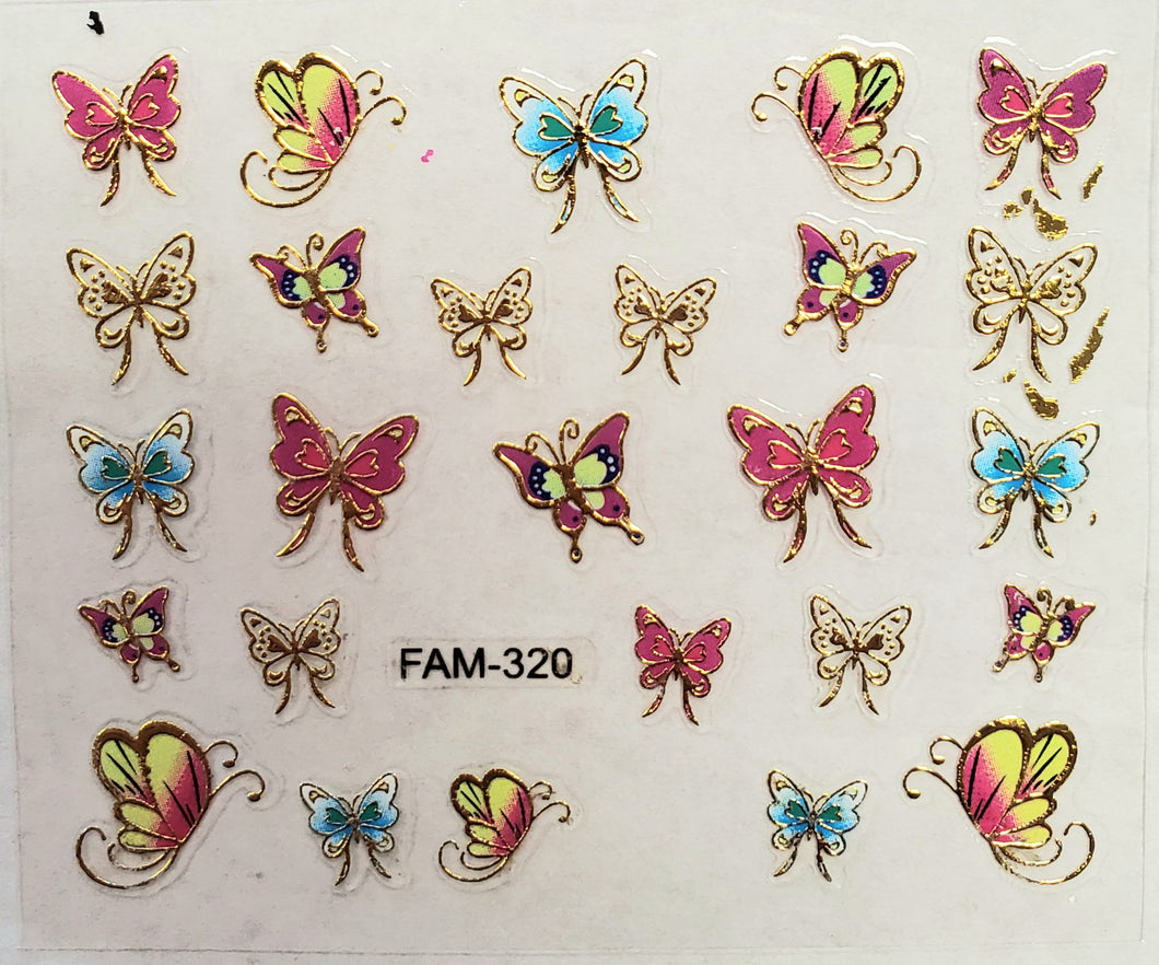 3D gold trim butterfly nail stickers FAM-320