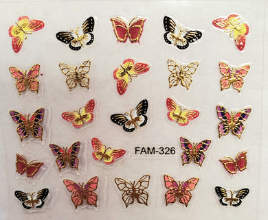 3D gold trim butterfly nail stickers FAM-326
