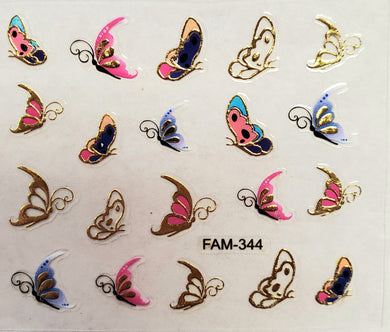 3D gold trim butterfly nail stickers FAM-344