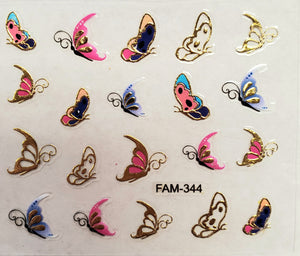3D gold trim butterfly nail stickers FAM-344