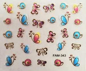 3D gold trim butterfly nail stickers FAM-343