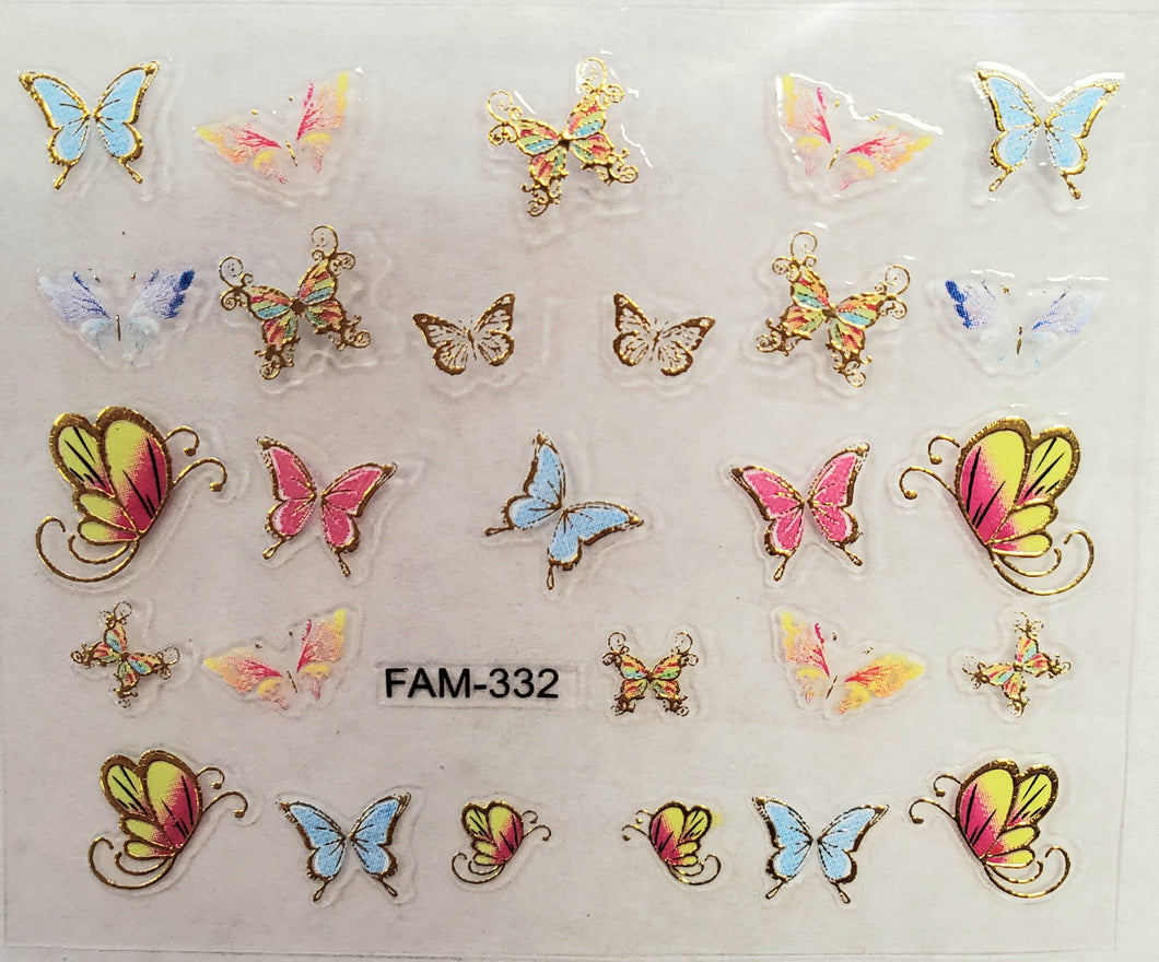 3D gold trim butterfly nail stickers FAM-332