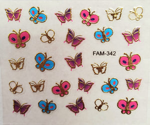 3D gold trim butterfly nail stickers FAM-342
