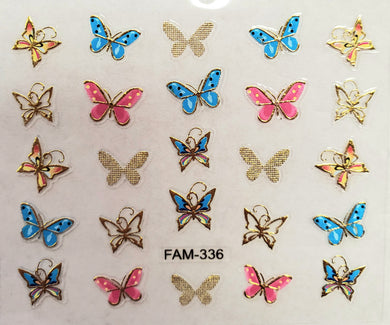 3D gold trim butterfly nail stickers FAM-336