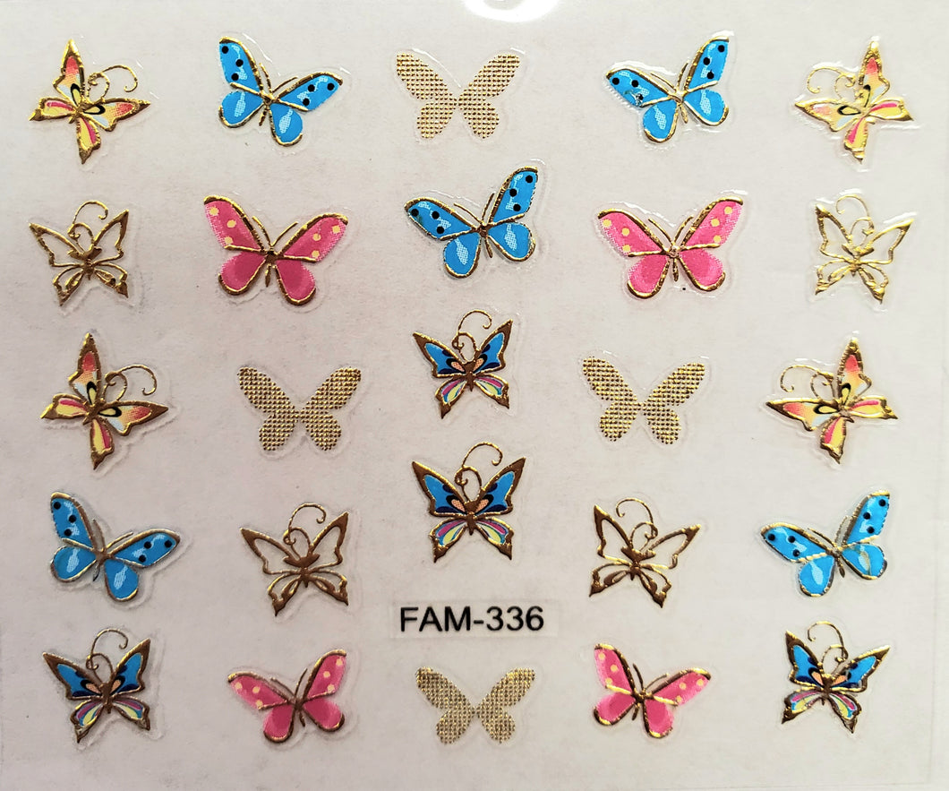 3D gold trim butterfly nail stickers FAM-336