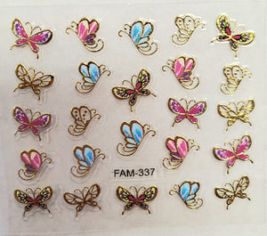 3D gold trim butterfly nail stickers FAM-337