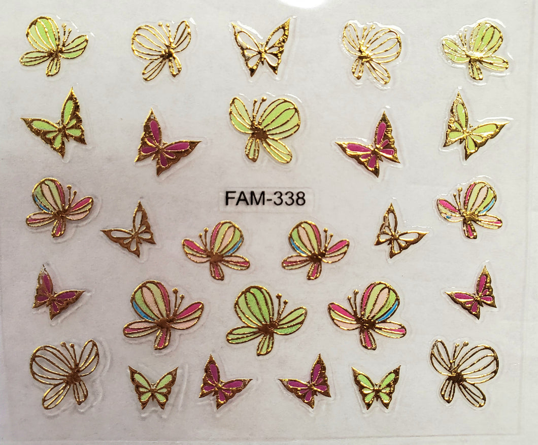 3D gold trim butterfly nail stickers FAM-338