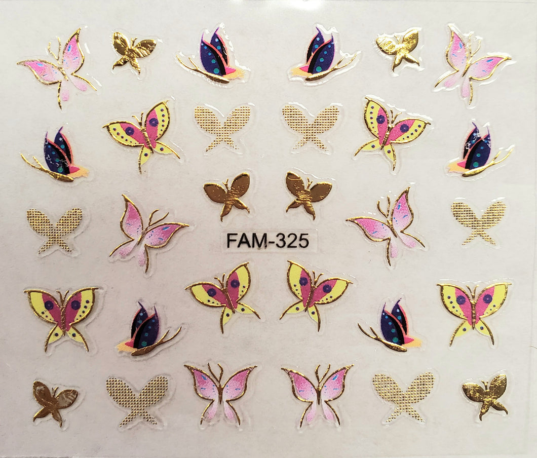 3D gold trim butterfly nail stickers FAM-325