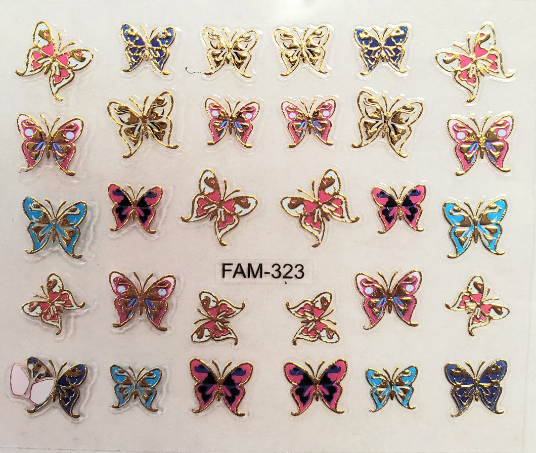 3D gold trim butterfly nail stickers FAM-323