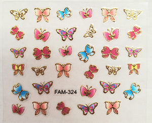 3D gold trim butterfly nail stickers FAM-324