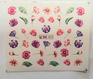 Flower garden water transfer nail decals BN-931