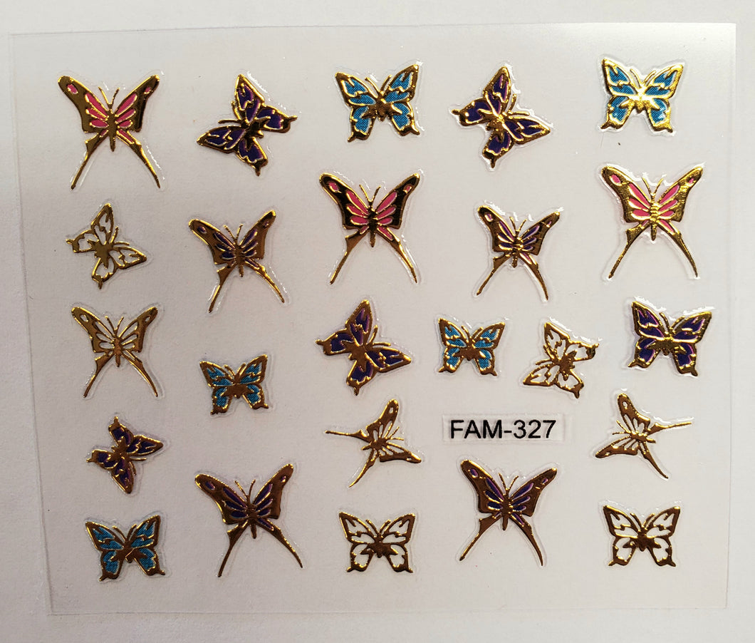 3D gold trim butterfly nail stickers FAM-327