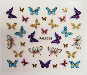 3D gold trim butterfly nail stickers FAM-328