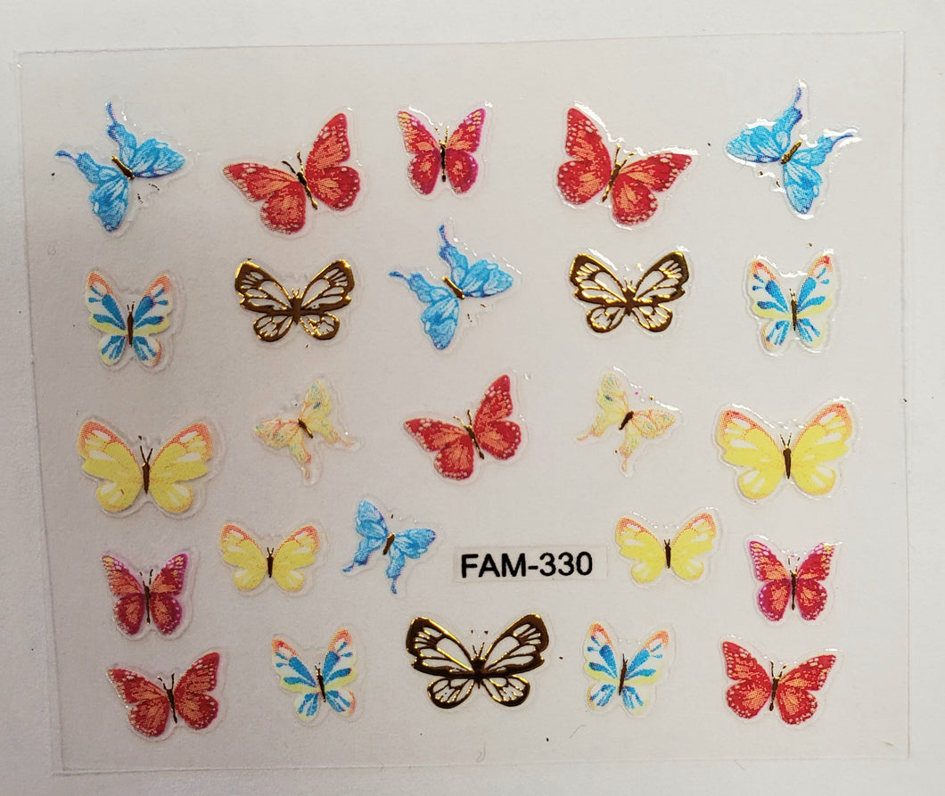 3D gold trim butterfly nail stickers FAM-330