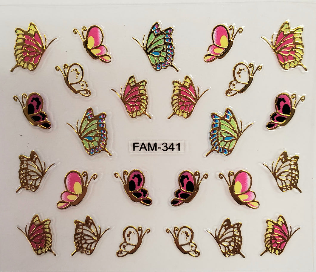 3D gold trim butterfly nail stickers FAM-341