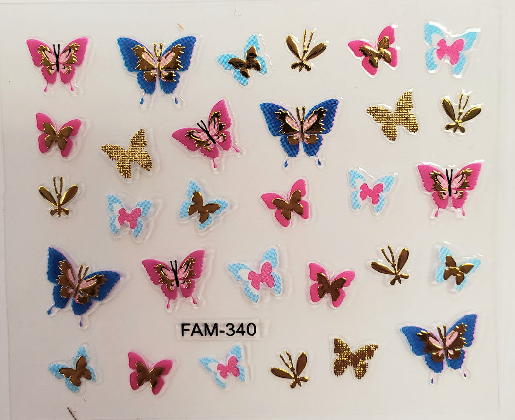 3D gold trim butterfly nail stickers FAM-340