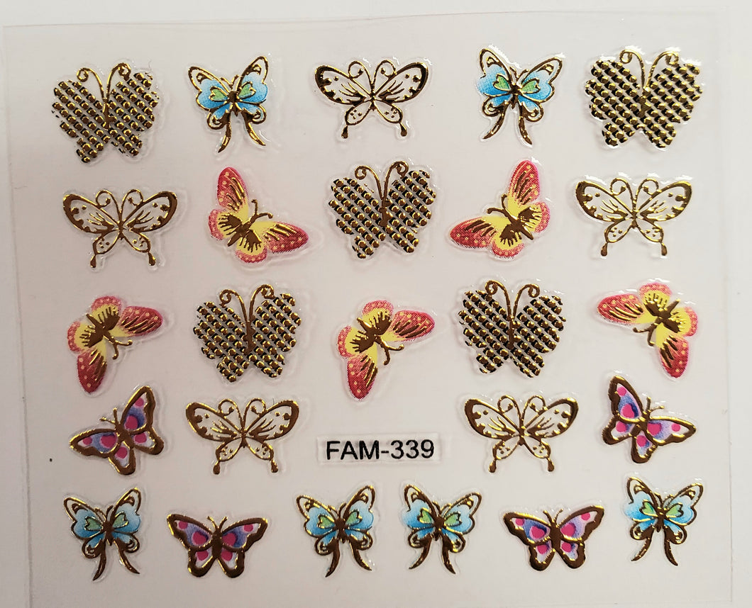 3D gold trim butterfly nail stickers FAM-339