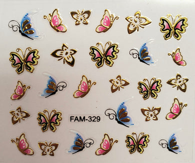 3D gold trim butterfly nail stickers FAM-329