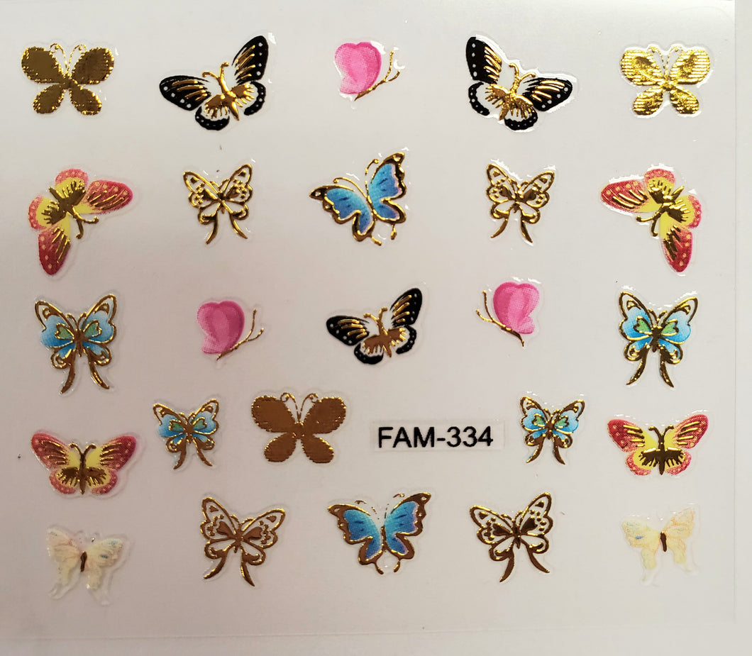 3D gold trim butterfly nail stickers FAM-334