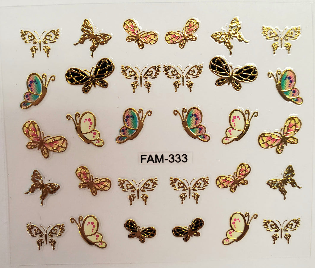 3D gold trim butterfly nail stickers FAM-333