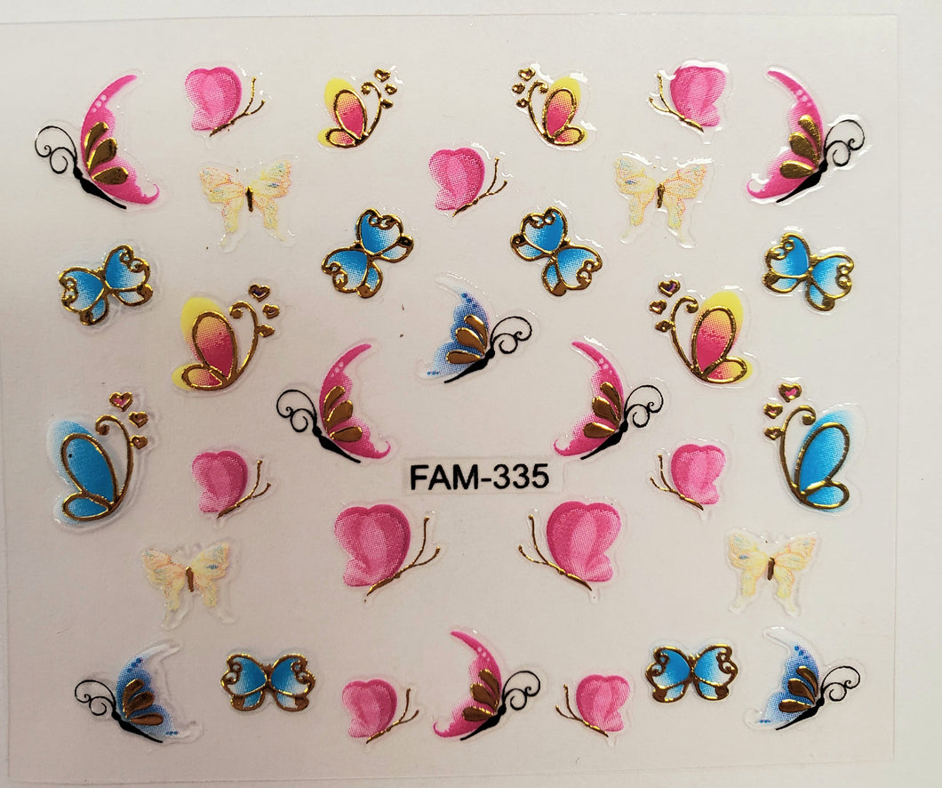 3D gold trim butterfly nail stickers FAM-335