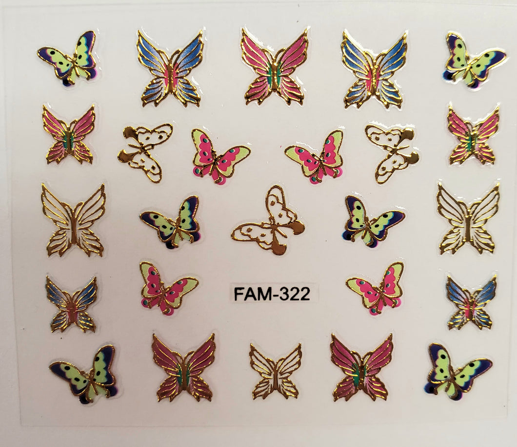3D gold trim butterfly nail stickers FAM-322