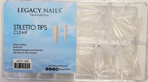 Legacy nails stiletto tips clear