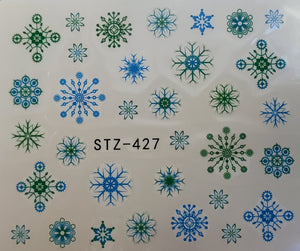 "Colorful Snowflake" Water transfer nail decals (9 Styles)