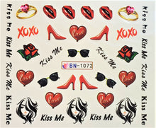 "Kisses and Love" Water transfer nail decals (12 Styles)