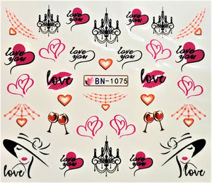 "Kisses and Love" Water transfer nail decals (12 Styles)