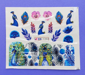 Peacock water transfer nail decals ( 12 styles )