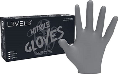 L3VEL3 - Nitrile Gloves (100 Pack) - LIQUID METAL (S, M, L, XL)