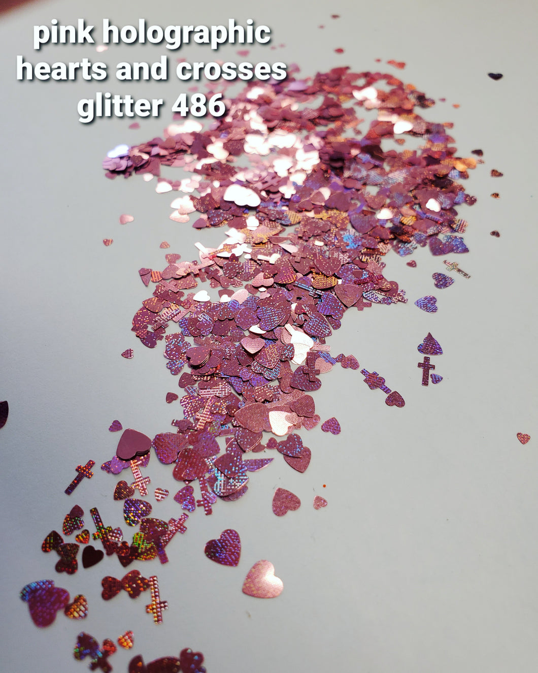 Pink holographic hearts and crosses glitter 468