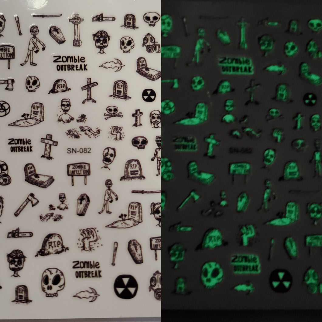 Halloween glow in the dark zombie nail decal