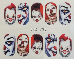 Scary Clown Halloween Water transfer nail decals