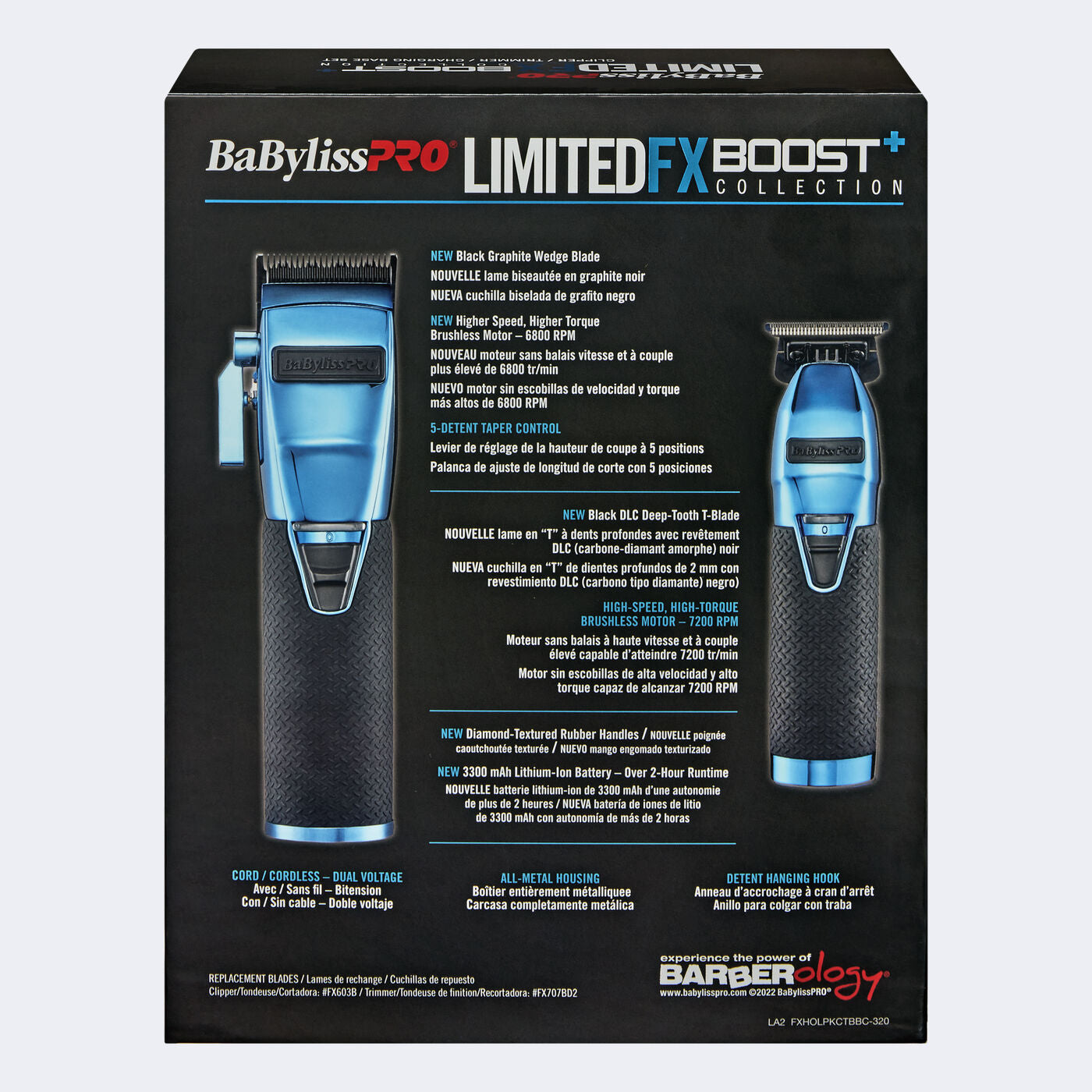 BaBylissPro Boost+ LimitedFX with Clipper, Trimmer & Charging Base Set (Blue Chrome)