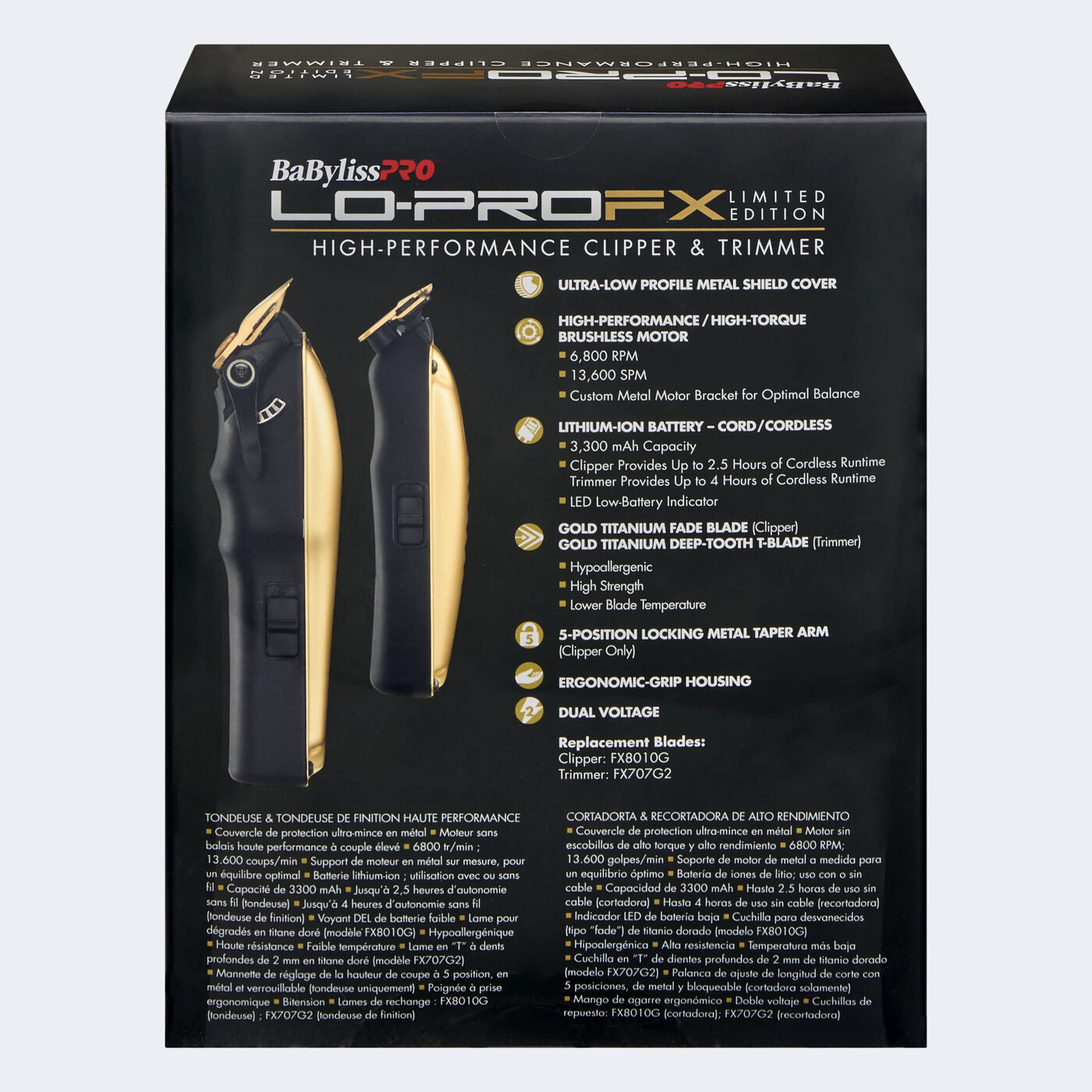 BaBylissPRO LoProFX High Performance Gold Clipper & Trimmer