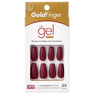 Gold Finger Gel Glam Full Nail - GFC10 Matte Burgundy Coffin