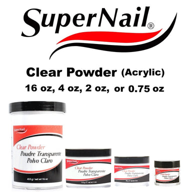Supernail Acrylic Powder (Clear) 0.75oz. / 2oz. / 4oz. / 16oz.