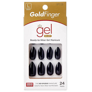 Gold Finger Gel Glam Full Nail - GFC08 Glossy Black Stiletto