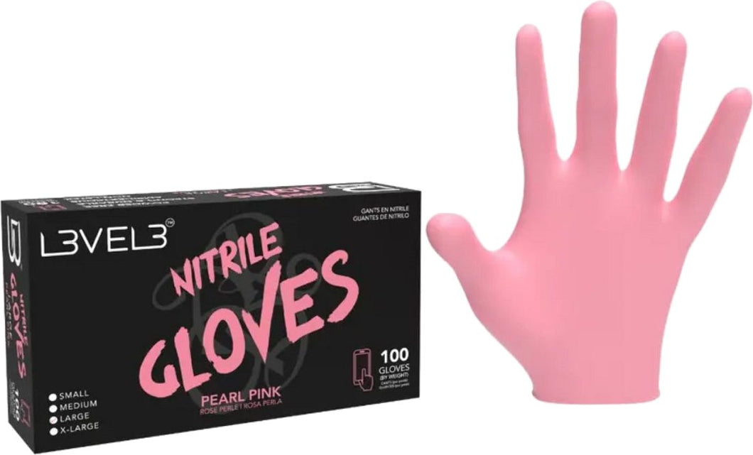 L3VEL3 - Nitrile Gloves (100 Pack) - PEARL PINK (S, M, L, XL)