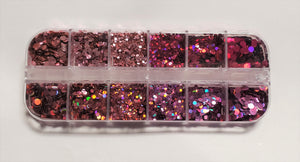 Pink Nail Glitter 12 Color Set